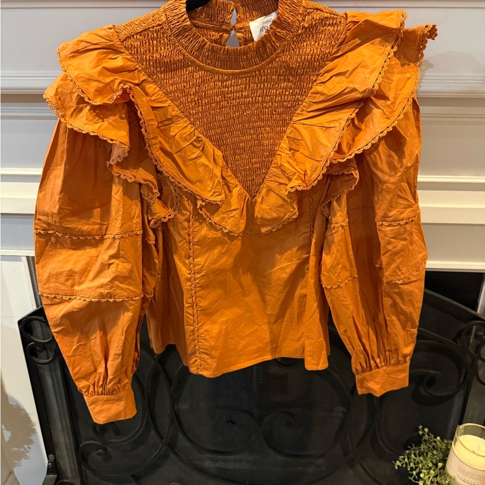 Chic Ruffled Orange Blouse